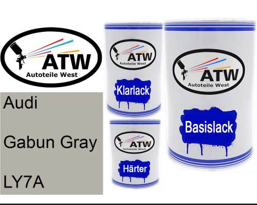 Audi, Gabun Gray, LY7A: 500ml Lackdose + 500ml Klarlack + 250ml Härter - Set, von ATW Autoteile West.